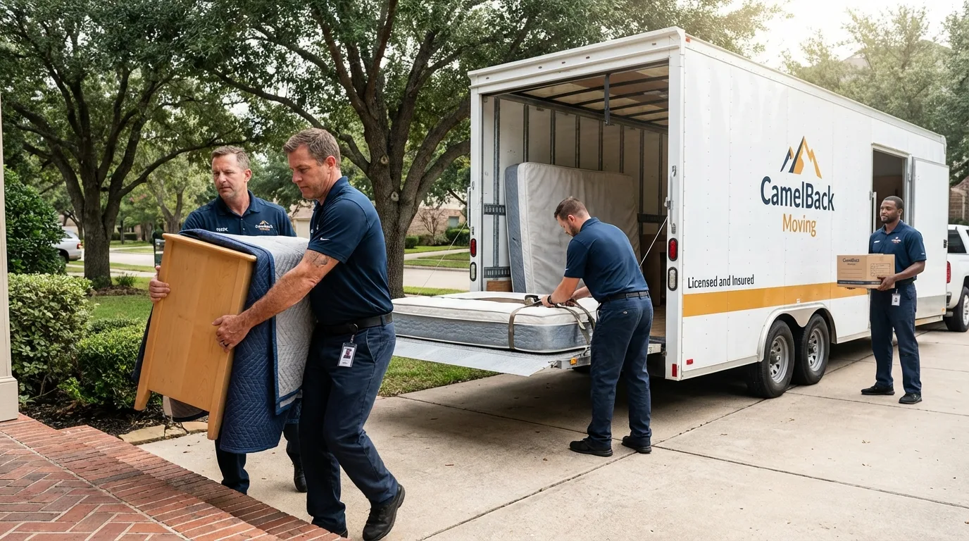 Crew loading residential truck for cross-state move from Westport, WA