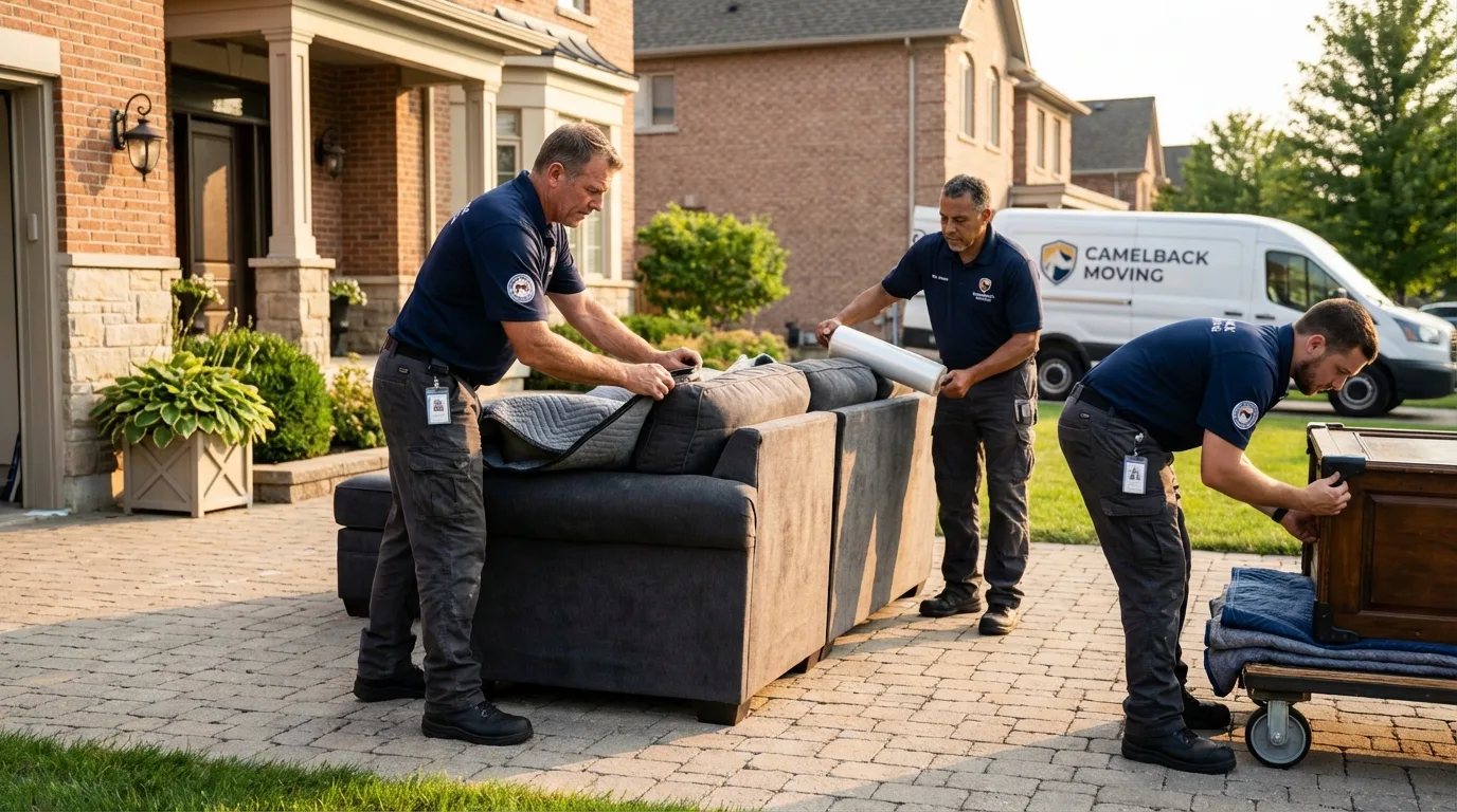 Large estate moving crew wrapping furniture in Westport, WA