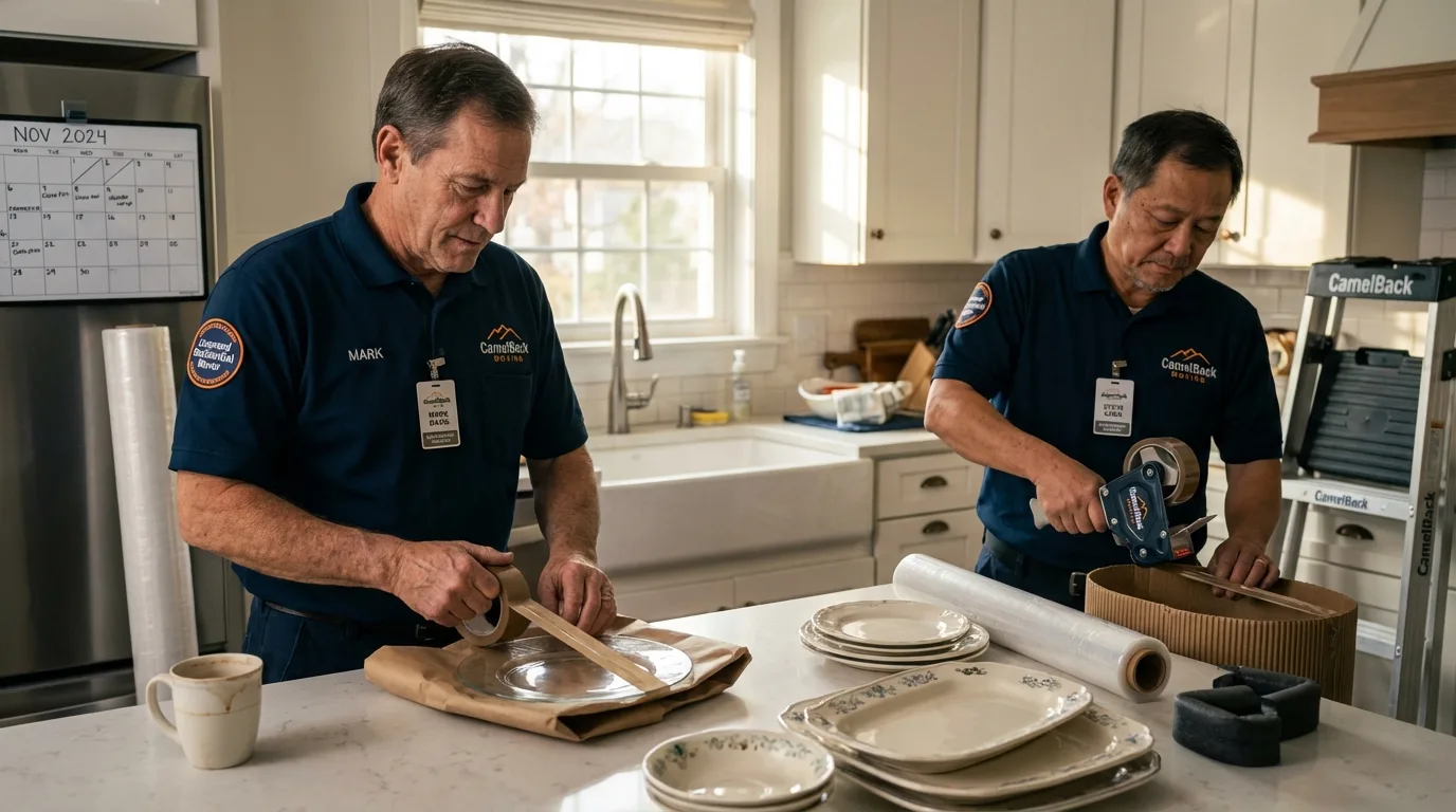 Professional crew packing kitchen dishware in Westport, WA